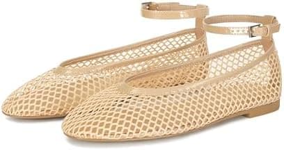 Wnshonzy Mesh Ballet Flats for Women Round Toe Buckle Strap Fishnet Mary Jane Flats Comfy Casual Office Womens Summer Flats Shoes