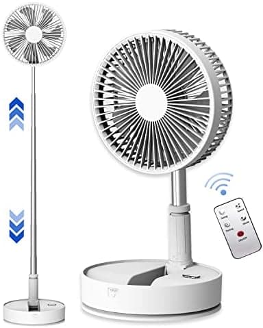 UN UNITEDTIME Oscillating Fan with Remote Control, 7200mAh Rechargeable Battery Operated Travel for Camping, 4 Speed, Timer, Height Adjustment Portable Foldable Fan for Travel, Outdoor, Home (White)
