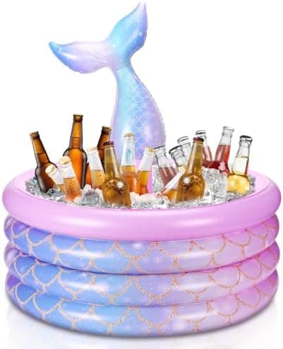 Bencailor Mermaid Party Decorations Mermaid Tail Inflatable Cooler Blow up Drink Cooler Floating Ice Chest Mermaid Pool Drink Holder for Holiday Birthday Party Decorations(Pink,14 x 29.5'')