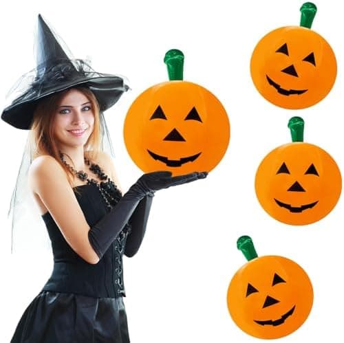 The Dreidel Company Halloween Pumpkin Inflatable Decorations, 16" Tall, Halloween Pumpkin Toy (3-Pack)