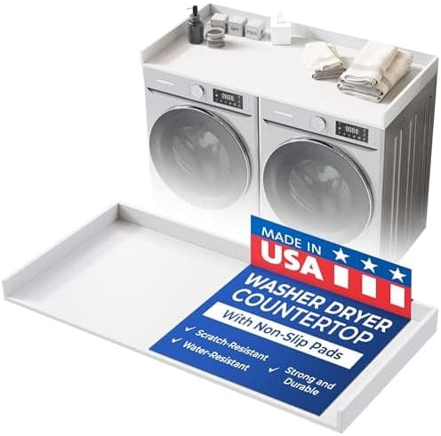 OfficeSimpli Washer Dryer Countertop, Made in USA, Non-Slip Pads, Laundry Room Wood Topper, Washer Dryer Cover for Top, Laundry Countertop, Laminate Finish (Glacier White, Standard (27.5" x 54"))