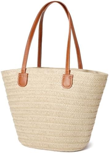 Hommtina Straw Beach Bag - Womens Crossbody Shoulder Vacation Purse for Summer