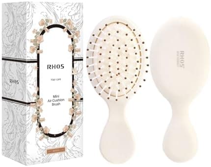 RHOS Mini Hair Brush for Women,Men and Kids-Travel Size Hair Brush for Purse,Pocket,backpack-Small Cushion Paddle Brush with Soft Bristles-Mini Detangler Brush for All Hair Types(1 Pack-Beige)