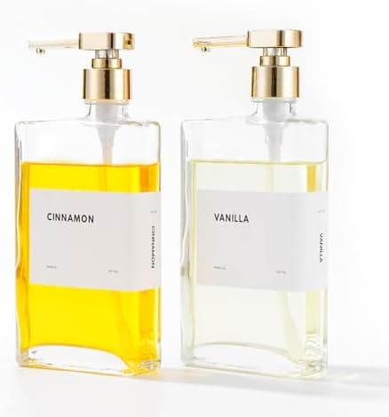 APT 1101 Glass Coffee Syrup Dispensers with Pumps, Syrup Bottles with Label Set - Essential Coffee Bar Accessories, 11.8 oz/350ml, Set of 2, Gold (Gold)