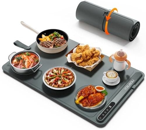 Warming Mat for Food (24"x16") - iTRUSOU 7-Level Electric Warming Tray with 400W High-Power, Timer 0–99H & Built-In Strap - Rollable Large Food Warming Mat for Parties & Buffet