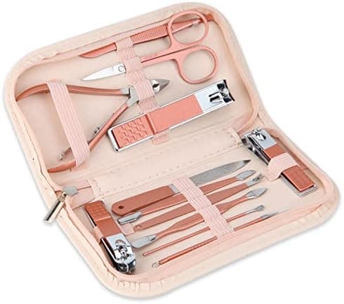 Nail Clippers and Beauty Tool Portable Set Manicure Set 12 in 1, with Pink Leather Bag, Suitable for Home, Workplace, Outdoor Travel, Gift Giving, Salon