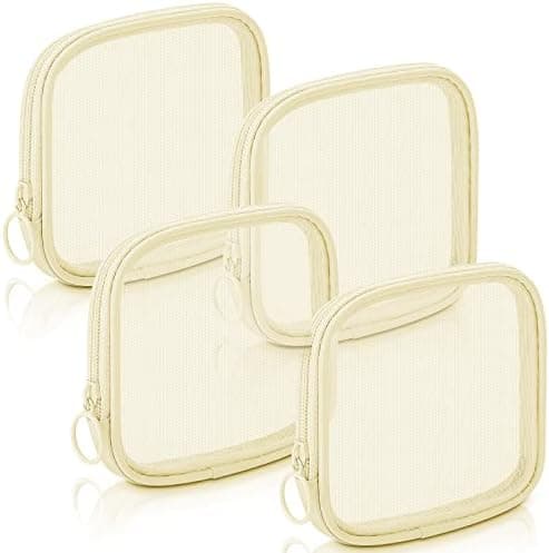 Weewooday 4 Pcs Mesh Makeup Bag Mesh Cosmetic Bag Travel Toiletry Pouch with Zipper Mini Makeup Cosmetic Purse for Daily Accessory(Small,Beige)