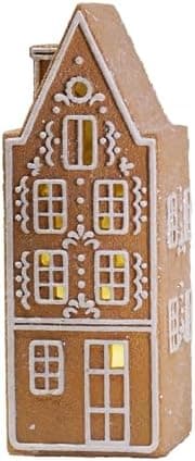 Cynkeyee Gingerbread Christmas Decorations Collectible Figurines - Resin Christmas Gingerbread House with Led Light Xmas Village Home Decor Gifts for Women Party Decorations 3.5x3.25x9 Inch