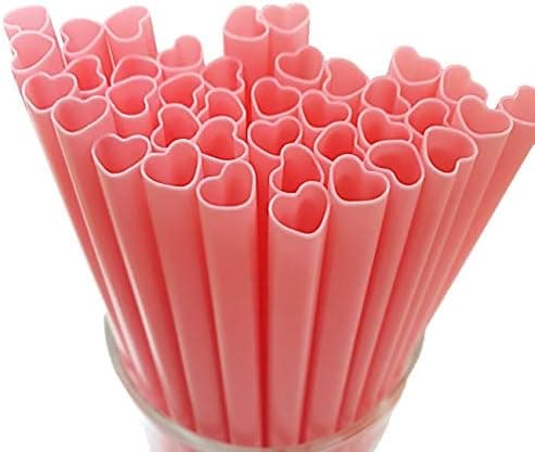 The best MOON 100pcs Heart Shaped Pink Straws Disposable Drinking Cute Straw Individually Wrapped Pink Plastic Straw Galentines Day, Cocktail, Birthday Party, Bridal Shower, Wedding Decorations