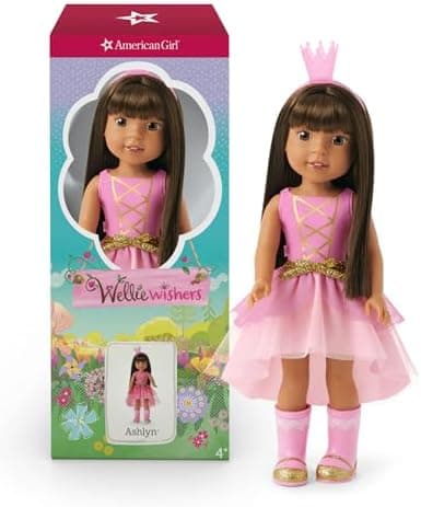 American Girl WellieWishers 14.5-inch Ashlyn Doll with Pink Leotard, Glitter Skirt, Headband, and Boots, For Ages 4+