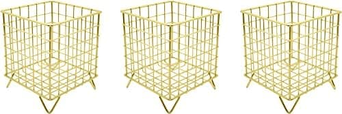 Set of 3 Square Metal Wire Coffee Pod Holder Baskets (Gold)