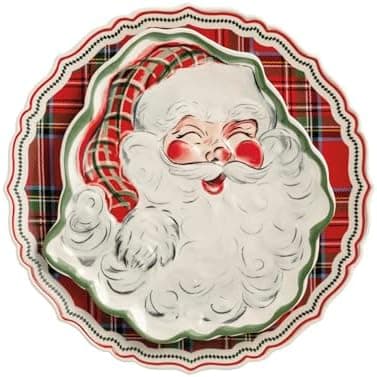 Mud Pie Christmas Tartan & Santa Platter Set