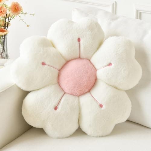 Ddliury Flower Pillow, Flower Shaped Pillow Decorative Throw Pillows for Bed Couch, Cute Daisy Pillow Dorm Decor Floor Seating Cushion (White, 19.6 Inches)