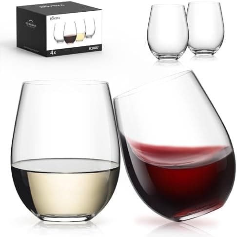 LUNA & MANTHA Stemless Wine Glasses Set of 4, 18oz Crystal Red White Wine Glasses for Daily Use, Hosting, Home Bar, Evening Party, Birthdays, Shower, Housewarming Gift, Clear