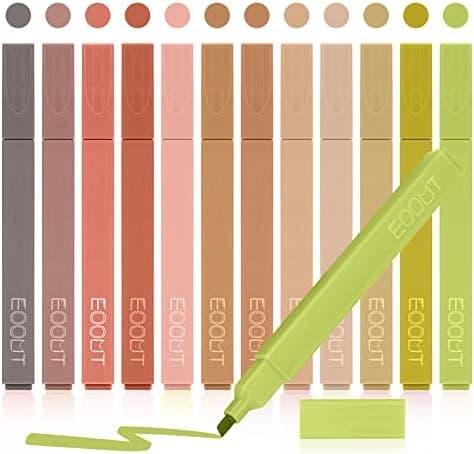 EOOUT 12pcs Aesthetic Cute Highlighters with Assorted Colors, Bible Highlighters and Pens No Bleed, Soft Chisel Tip, Dry Fast, Easy to Hold for Journal Notes School Office Supplies (Earthy)