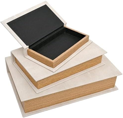 DECOR4SEASON Modern Faux Shagreen Leather Decorative Book Boxes Set of 3 - Wooden Book Shaped Hidden Storage Boxes for Home Decor, Coffee Table, Shelf Organizer, Secret Storage (13",10",8")