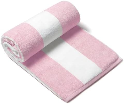 CLOWOOD Plush Oversized Beach Towel - Cotton 40 x 70 Inch Large Thick Pink Striped Cabana Pool Swimming Towel