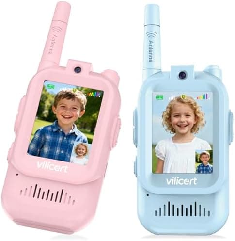 vilicert Video Walkie Talkie Toys for Age 3-12 Boys Girls, 2 Pack Walkie Talkies with Screen, Long Range 2 Way Radio with 4 Voice Effects, Christmas Birthday Gifts for Kids Indoor Outdoor Camping