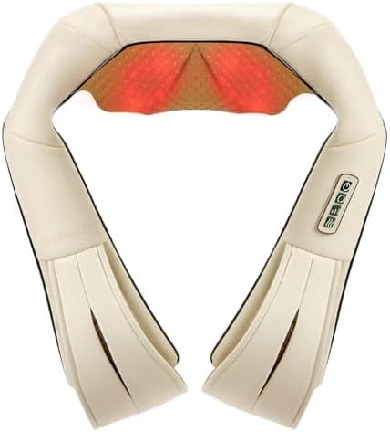 Nekteck Shiatsu Neck Massager with Heat for Pain Relief Deep Tissue, 2026 Upgraded 3D Back Shoulder Kneading Massage Pillow, Body Muscle Relaxation Tools Gifts for Him Her, Beige (NOT Cordless)