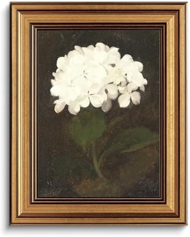 Gold Framed Wall Art Vintage Canvas Wall Art White Hydrangea Flower Floral Artwork Prints Picture for Living Room Bedroom Farmhouse Bathroom Office Decor, 8x10