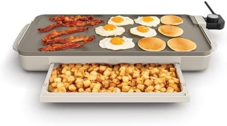 bella 10" x 20" Electric Griddle with Warming Tray, EverGood™ Ceramic Nonstick Coating & Removable Temperature Probe, Dishwasher-Safe Drip Tray & Cool Touch Handles, 1500 Watt, Oatmilk