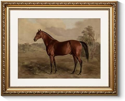 ARPEOTCY Vintage Gold Framed Horse Wall Art, Bedroom Bathroom Living Room Classic Horse Picture Wall Decor, Canvas Prints, Antique Picture Frame Rustic Paintings Home Farmhouse Decor, 13x16 Inch