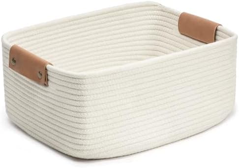 CHICVITA White Woven Basket Baby Gift Basket for Toys, Towels, Books, Rope Storage Basket for Living Room, Bathroom, Decorative Basket for Nursery