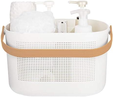 UUJOLY Plastic Storage Baskets with Handles, Shower Caddy Shelf Organizers Basket for Bathroom, Kitchen, Dorm Room, Yellow