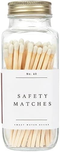 Sweet Water Decor 4" White Safety Matches - Glass Jar with Gold Lid | Approx. 60 Matches | Matchsticks | Home Decor | Candle Accessories | Apothecary Jars for Fireplace | Housewarming Gift
