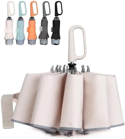 QWB TUMAAOTU Inverted Umbrella with Carabiner Handle, Compact Wind Proof Umbrellas For Rain and Sun Protection, Portable Reverse Folding Umbrella, Car Umbrella for Women Men, 10 Ribs