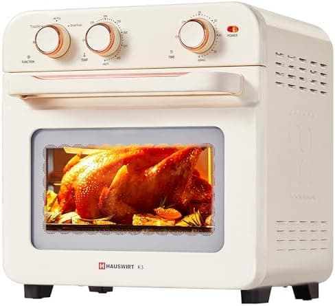 HAUSWIRT Air Fryer Toaster Oven Combo K3, Retro Convection Oven Countertop,19QT 4-slices or 10" Pizza, Bake Toast Broil Air Fry, 1250W Rapid Heating, 140°F - 450°F, Non-Stick, White