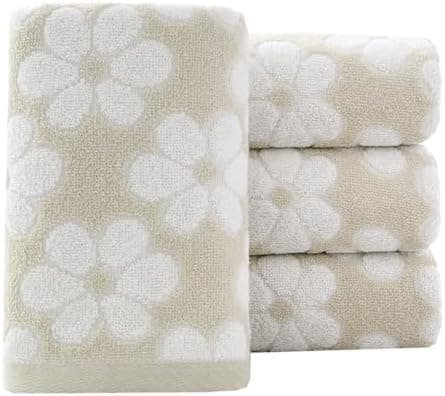 Pidada Hand Towels Set of 4 Floral Pattern 100% Cotton Soft Absorbent Decorative Towel for Bathroom (Brown)