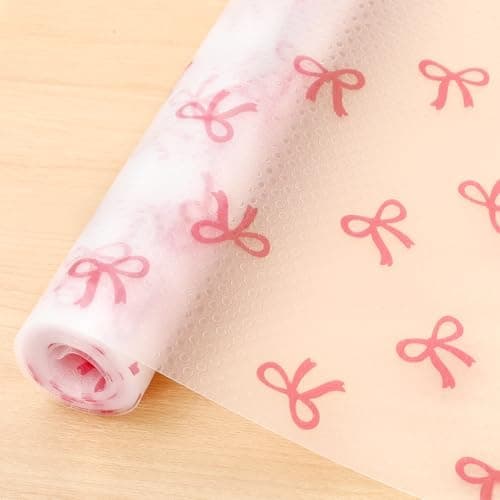 FYSUIMU Pink Bow Refrigerator Liner Waterproof Fridge Shelf Mat Non-Adhesive Cabinet Drawer Liner for Home Kitchen Table Decoration, 11.8 x 118 Inch