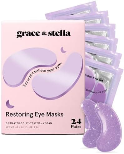 grace & stella Retinol Under Eye Patches for Puffy Eyes & Dark Circles - Restoring Gel Under Eye Masks with Hyaluronic Acid - Bridesmaid Gifts, Birthday Gifts for Women (Purple, 24 Pairs)