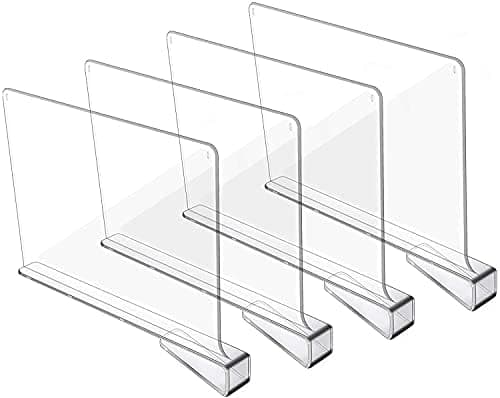 Hmdivor Acrylic Shelf Dividers for Closets 4 Pcs Clear Shelf Separators for Organization in Bedroom, Kitchen and Office Shelves