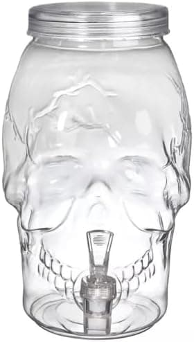 Spooky Skull Clear Plastic Drink Dispenser - 1 Gallon (1 Count) - Unique & Eye-Catching Design Durable & Leak-Proof - Perfect For Halloween & Themed Events