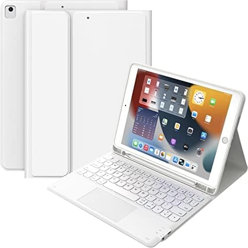 CHESONA for iPad Keyboard 9th Generation 10.2 inch, Detachable Wireless with Trackpad, Pencil Holder, Flip Stand Keyboard Case for iPad 9th/8th/7th Gen 10.2”,White