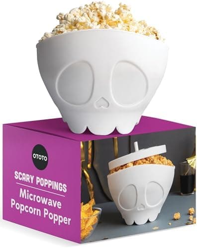 OTOTO New Scary Poppings Microwave Popcorn Popper - Gothic Popcorn Microwave Popper, Silicone Microwave Popcorn, Collapsible Bowl Popcorn Bowls, Halloween Goth Accessories Goth Gifts (White)