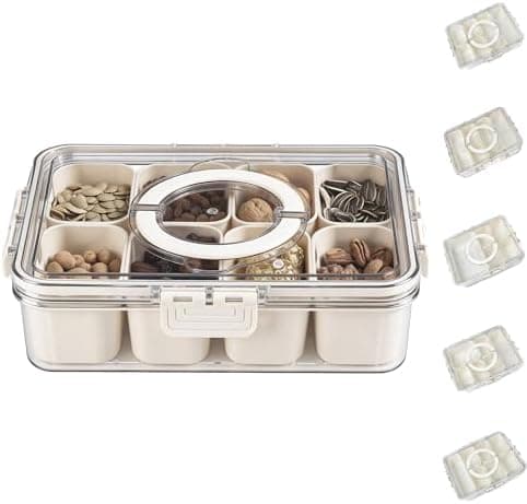 Bandesun Divided Serving Tray with Lid and Handle - Snackle Box Charcuterie Container for Portable Snack Platters - Clear Organizer for Candy, Fruits, Nuts, Snacks - Perfect for Party, Entertaining
