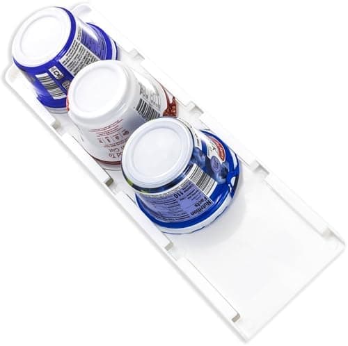 Storage Theory Yogurt Organizer for Fridge - Hold 4 Wide-Mouth Greek Yogurt Cups - Peel and Stick Yogurt Storage Organizer for Refrigerator - White, 1 Pack