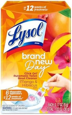 Lysol Click Gel Automatic Toilet Bowl Cleaner, Toilet Gel Stamp, Toilet Freshener, Bathroom Essentials, Refreshing Mango & Hibiscus Scent, 6 Count (Pack of 1)