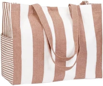 Folkulture Beach Bag For Women | 17 x 14 Inch - 100% Cotton Beach Tote Bag With Zipper Pocket Inside, Large Woven Pool Bag