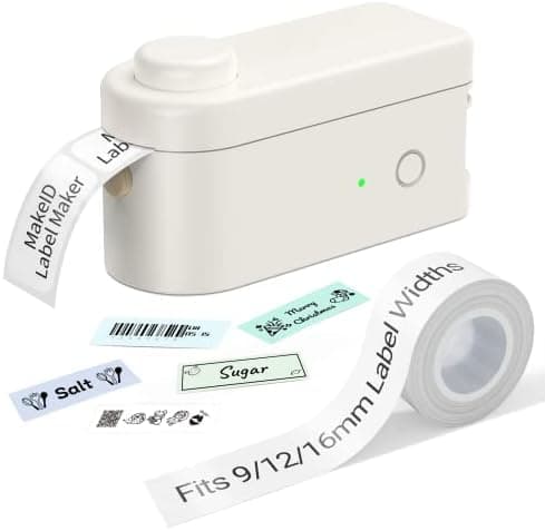 Makeid Label Maker Machine with Tape - Compatible with 9/12/16mm Waterproof Tape, Portable & Rechargeable with Built-in Cutter Wireless Label Printer Compatible with Android & iOS Devices