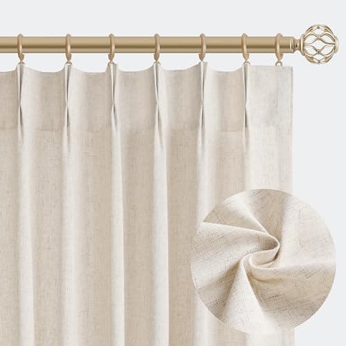 Aersas Natural Pinch Pleated Linen Curtains 84 Inch Length 2 Panels for Living Room Bedroom Cream Semi Sheer Window Curtain Boho Neutral Back Tab Pinch Pleat Drape with Hooks 84 Inches Long