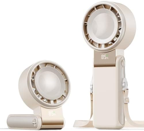 SHEWIND Portable Handheld Mini Fan for Women - 4000mAh Rechargeable, 5 Speeds, 20H Max, Folding Travel Turbo Fan with LED Display - Cream