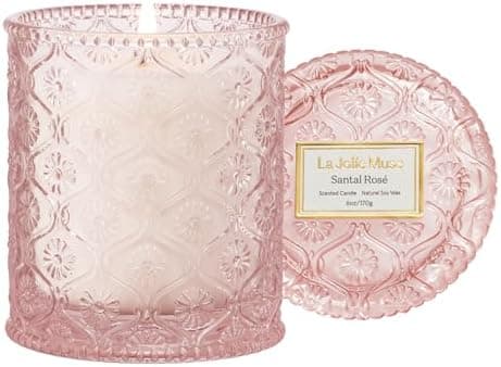 LA JOLIE MUSE Santal Rose Scented Candle – Saffron, Rose & Leather | 6 oz Natural Soy Wax | 40 Hours Clean Burn | Self Care Gifts for Women | Elegant Home Decor