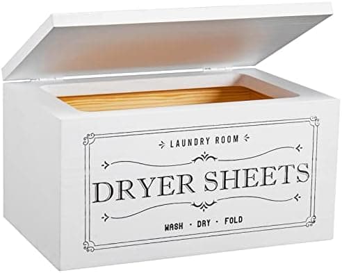 eggs sound Dryer Sheet Holder with Hinged Lid - Rustic Farmhouse Dryer Sheet Dispenser Container Laundry Room Decor, Fabric Softener Dispenser for Laundry Organization/Storage,Non-slip Bottom,White