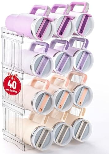 Gracenal Large Tumbler Organizer for Stanley Cup 40 oz, Patented Kitchen Pantry Organizers and Storage for Stanley Cup Accessories, Stackable Water Bottle Organizer Holder Gifts 4Pack Large-12-bottle