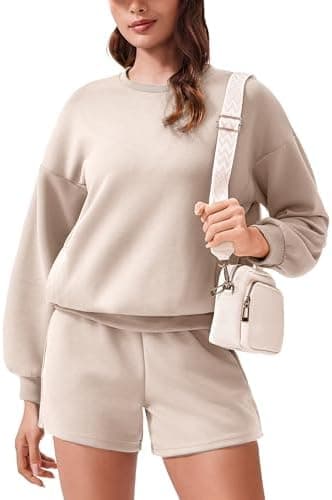 PINSPARK Two Piece Sets for Women 2024 Fall Outfits Sweatsuit 4 Pockets Sweat Short Sets Casual Matching Set Travel Tracksuit