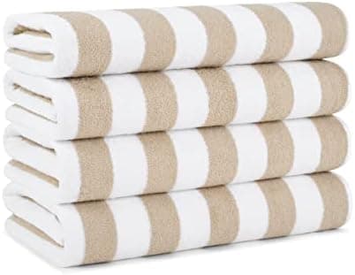 Arkwright California Cabana Stripe Beach Towel - Pack of 4, Large Soft Quick Dry 100% Cotton Terry Towels Set for Pool, Swim, and Hot Tub, Oversized 30 x 70 in, Beige